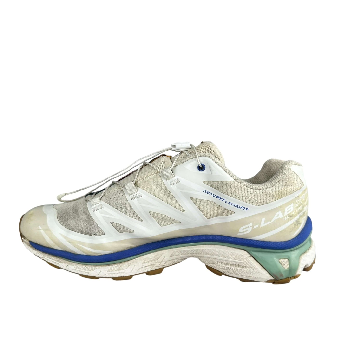 Salomon XT-6 trainers in vanilla ice granite green, preloved sneakers, sustainable second hand footwear, size 7.5 UK.