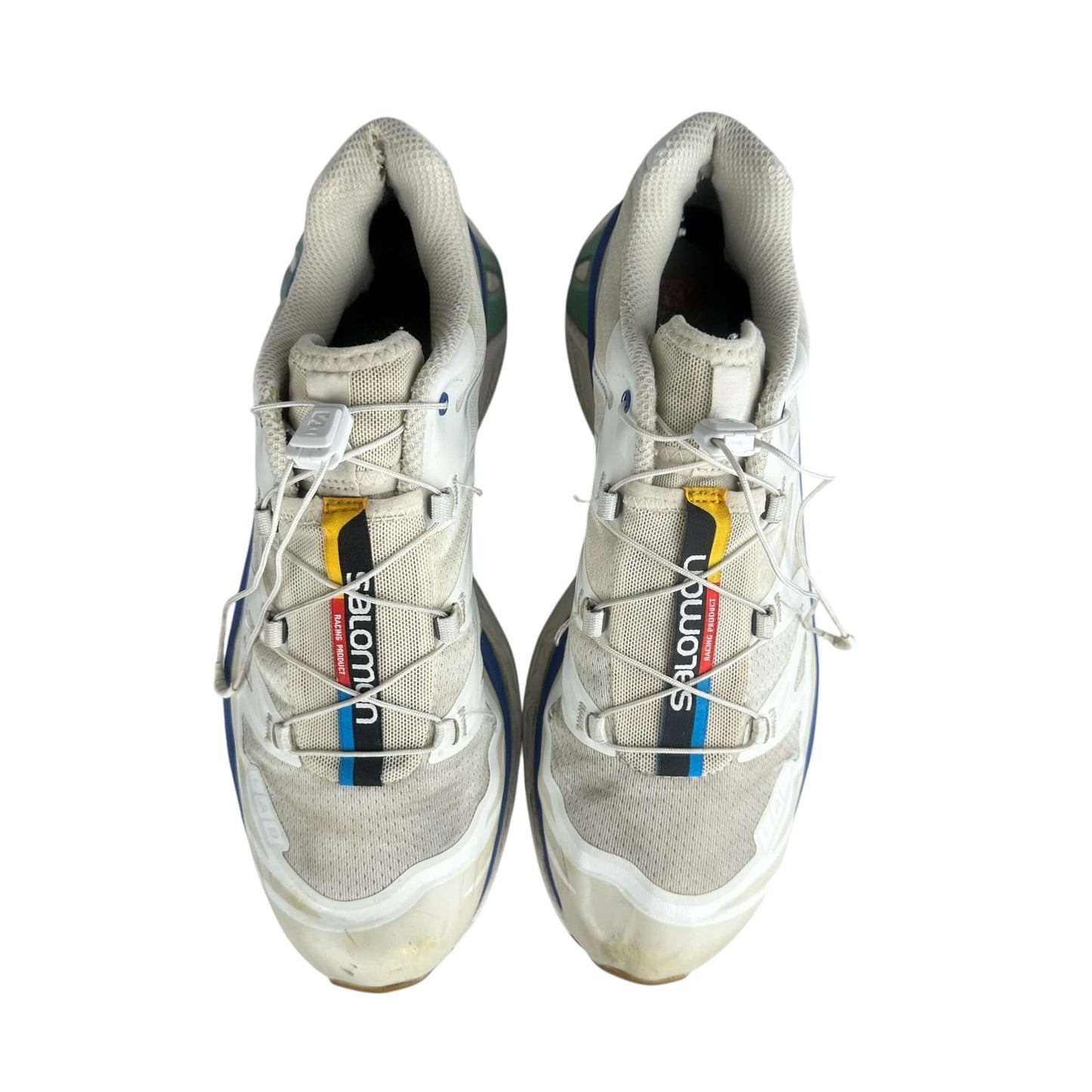 Salomon XT-6 trainers in vanilla ice granite green, size 7.5 UK, preloved sustainable sneakers, condition good.