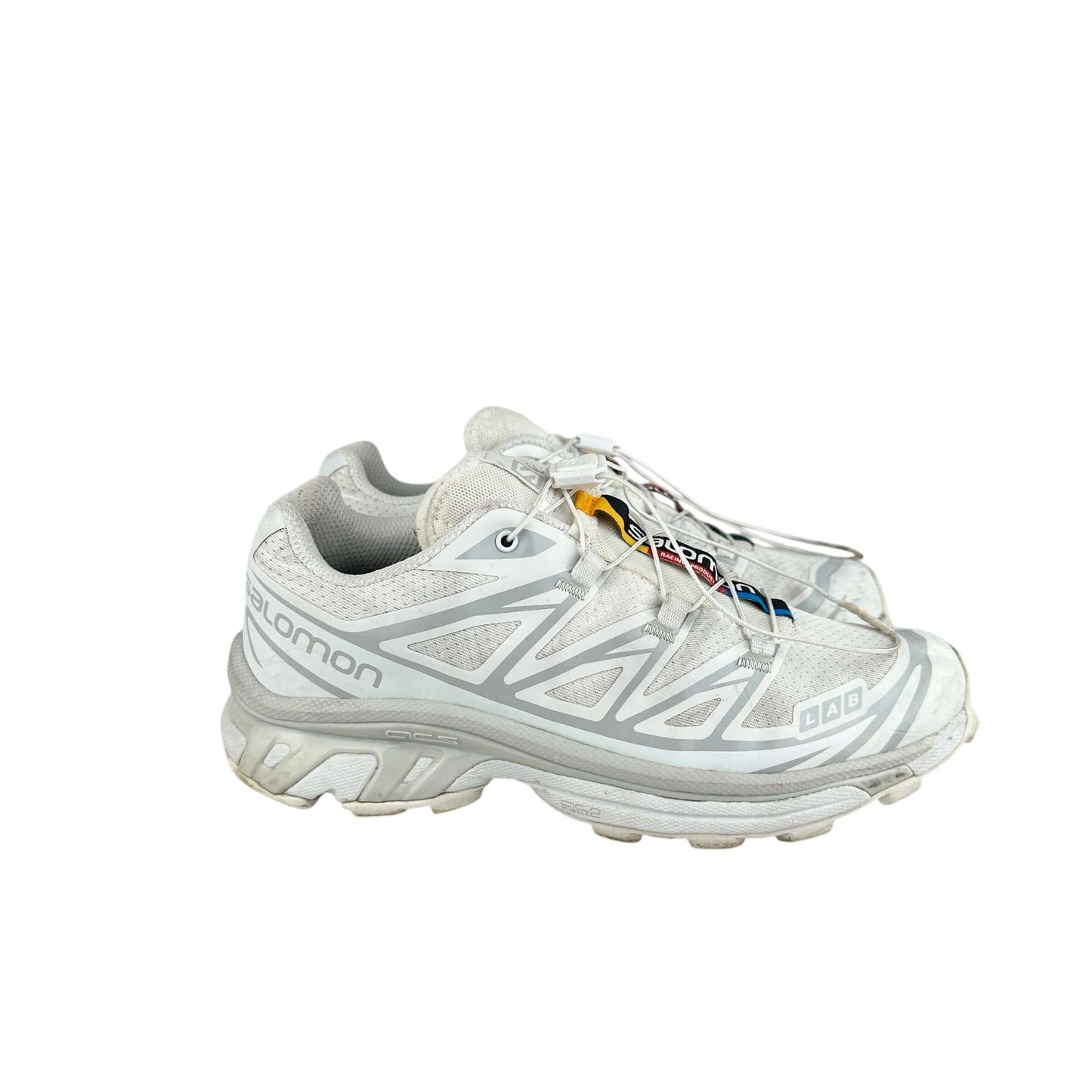 Salomon XT-6 white lunar rock trainers in good condition, preloved and sustainable, size 4.5 UK.