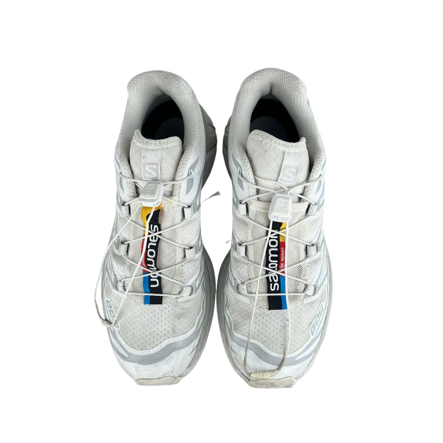 Salomon XT-6 white lunar rock trainers, size 4.5 UK, preloved sneakers in good condition, sustainable choice.
