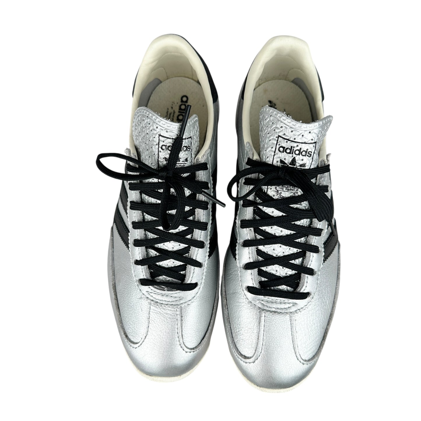 Adidas SL 72 OG metallic silver and black trainers, preloved and sustainable, size 5.5 UK, great condition.