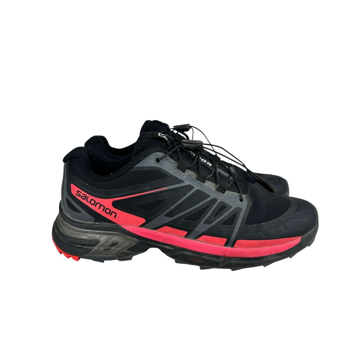 Salomon XT wings pro 2 trainers in black and pink, preloved sustainable sneakers in good condition.