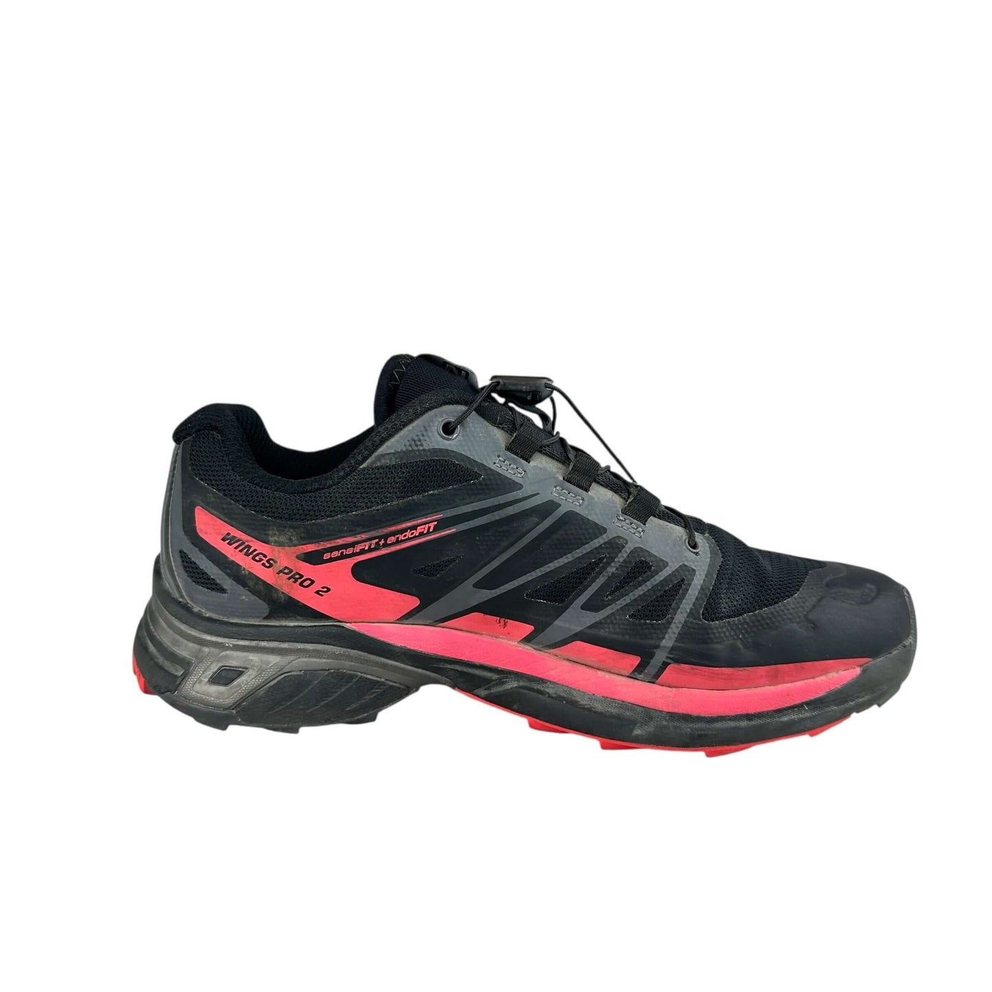Salomon XT wings pro 2 trainers in black and pink, preloved and sustainable, size 4.5 UK, good condition.