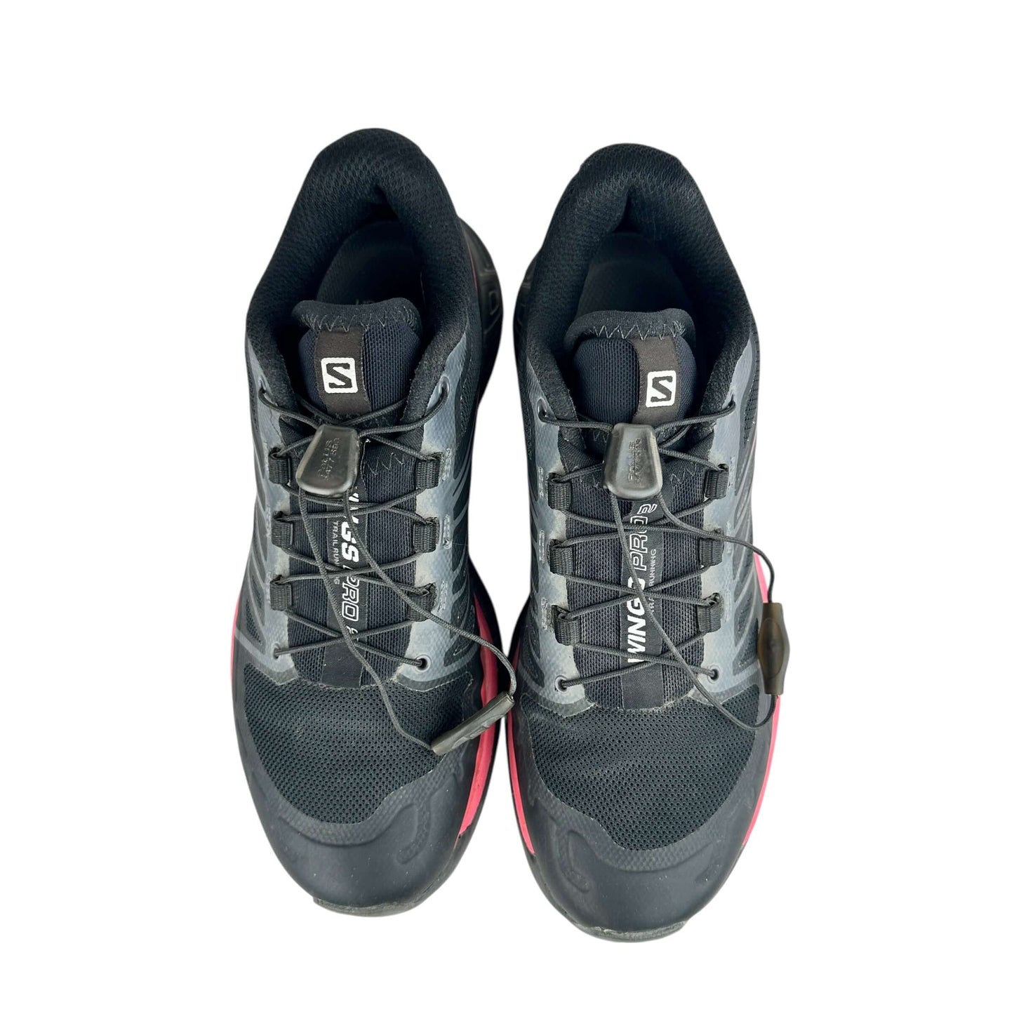 Salomon XT wings pro 2 trainers in black and pink, preloved, sustainable second hand sneakers in good condition.
