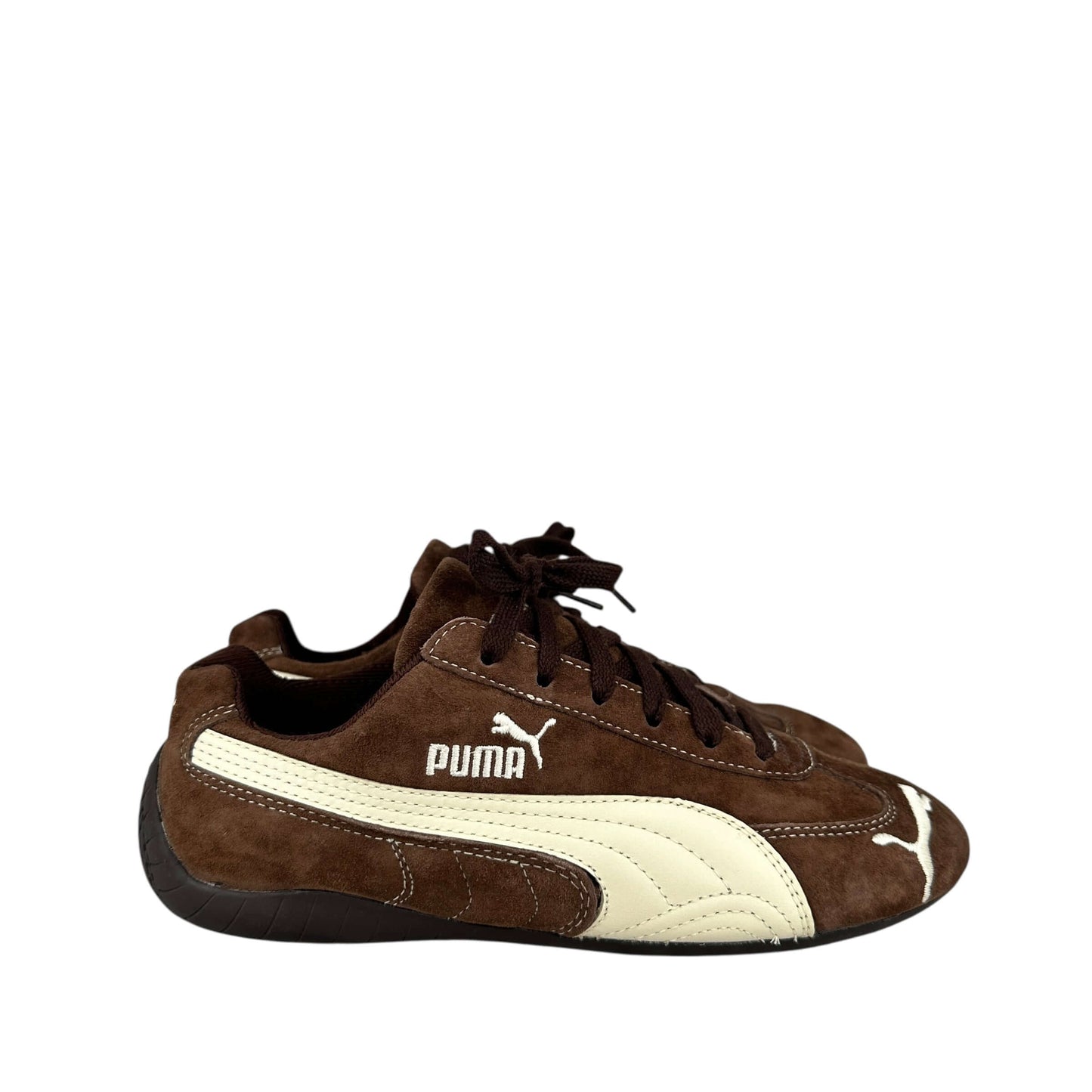 Puma speedcat brown/off white trainers, preloved condition, sustainable sneakers, size 6 UK, 39 EUR, 8.5 US.
