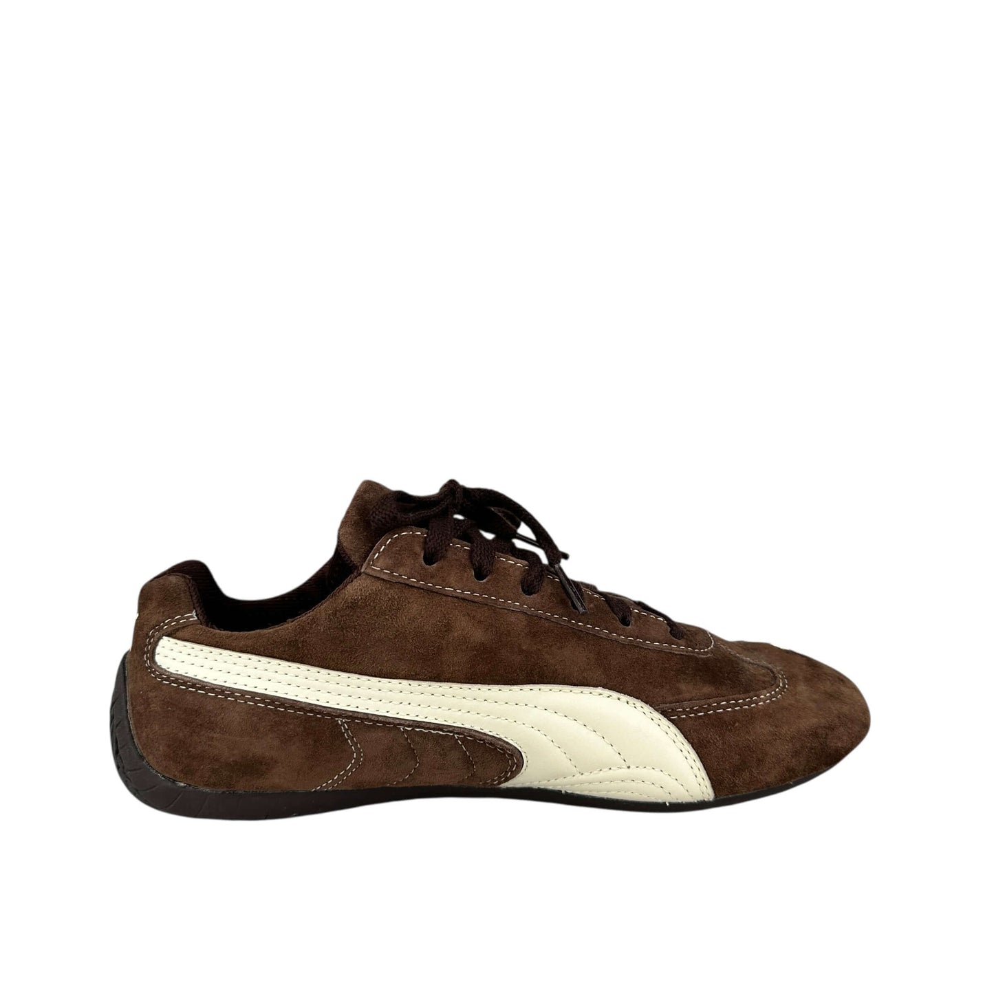 Puma speedcat trainers in brown and off-white, preloved sustainable sneakers in great condition, size 6 UK.