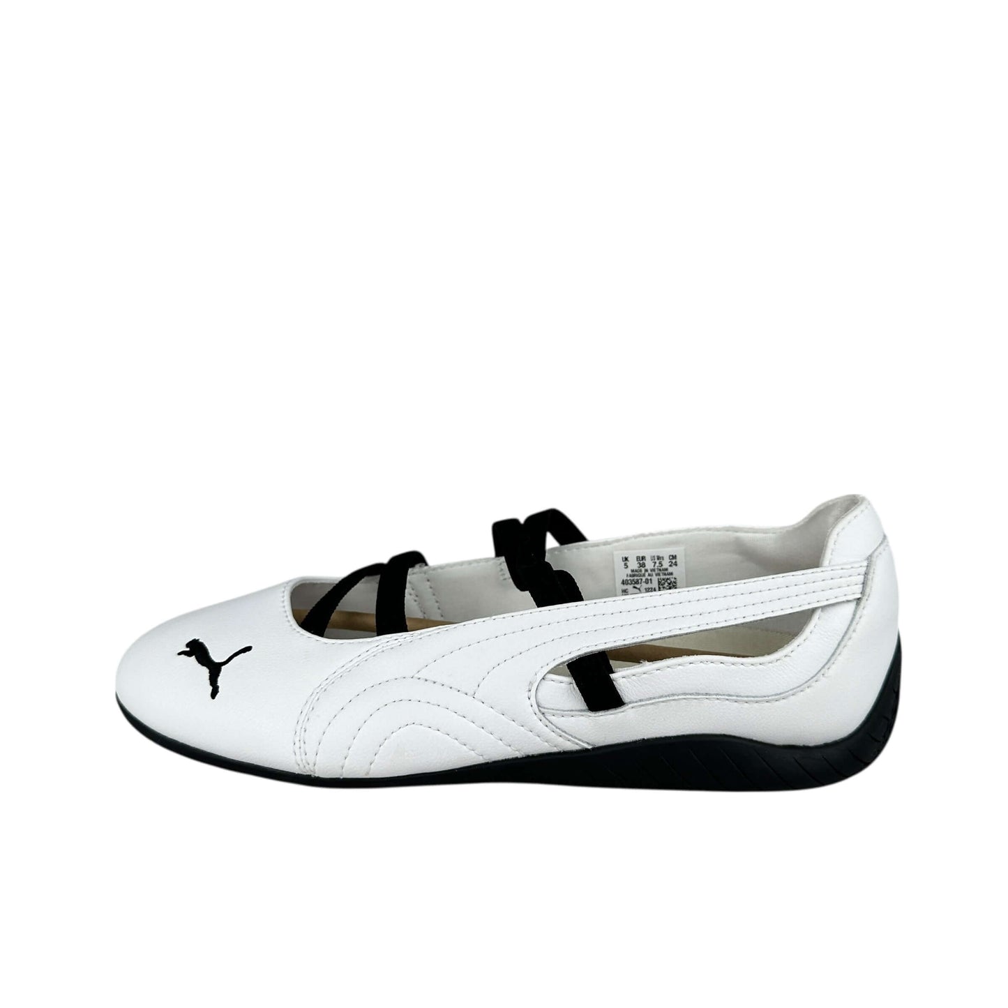 Puma speedcat ballet flats in black and white leather, brand new, sustainable trainers, second hand sneakers.