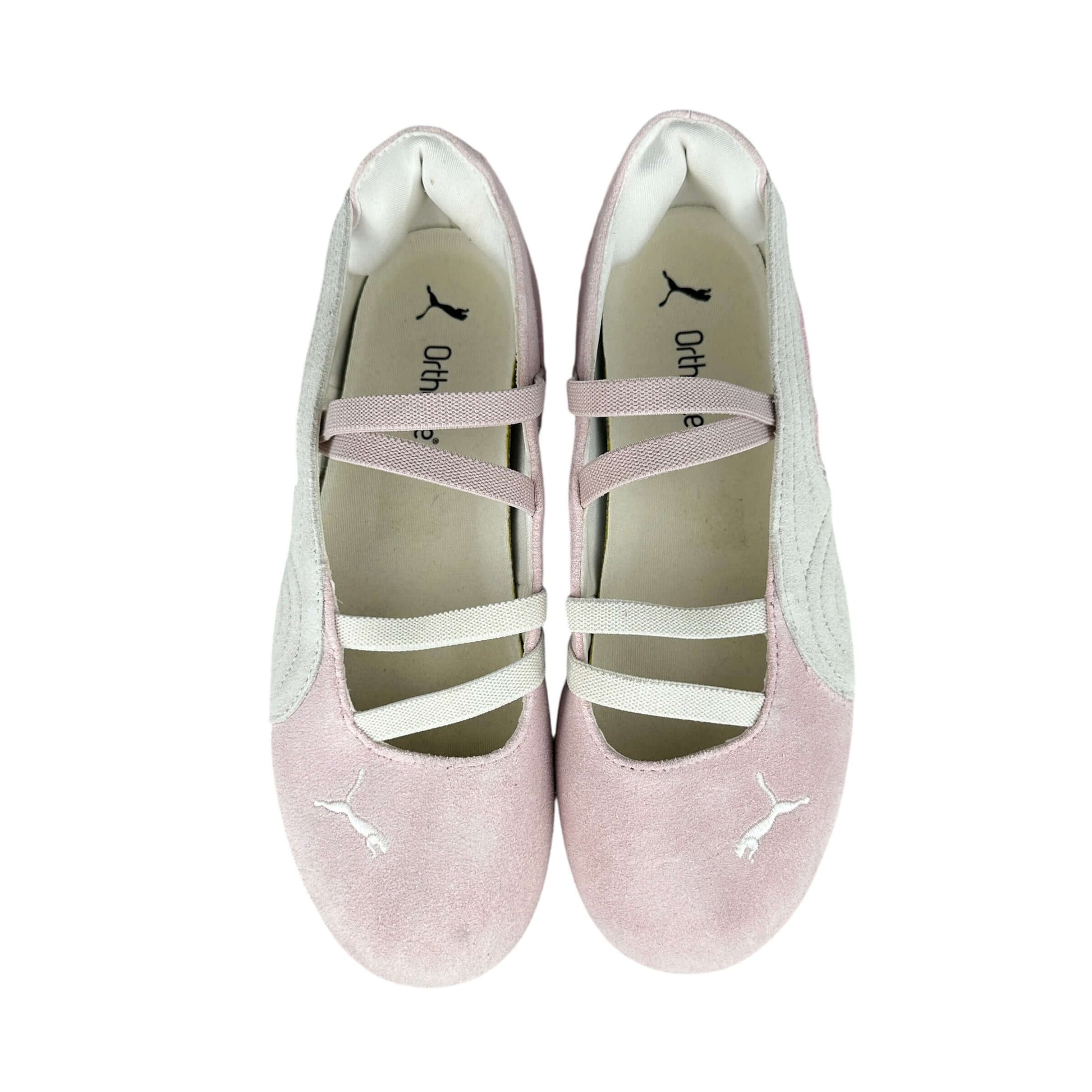 Puma speedcat ballet flats in suede baby pink with white details, sustainable preloved sneakers, size 5.5 UK.