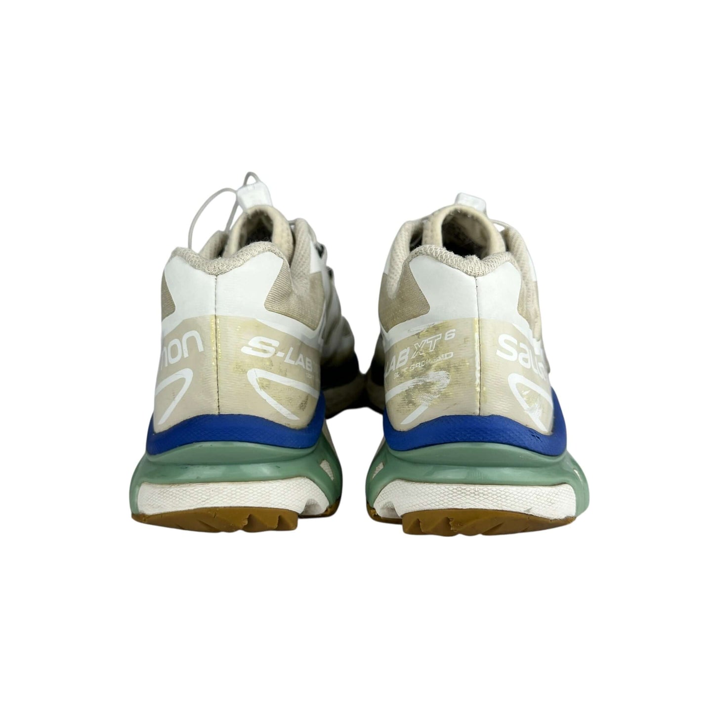 Salomon XT-6 trainers in vanilla ice granite green, preloved second hand sneakers in good condition.
