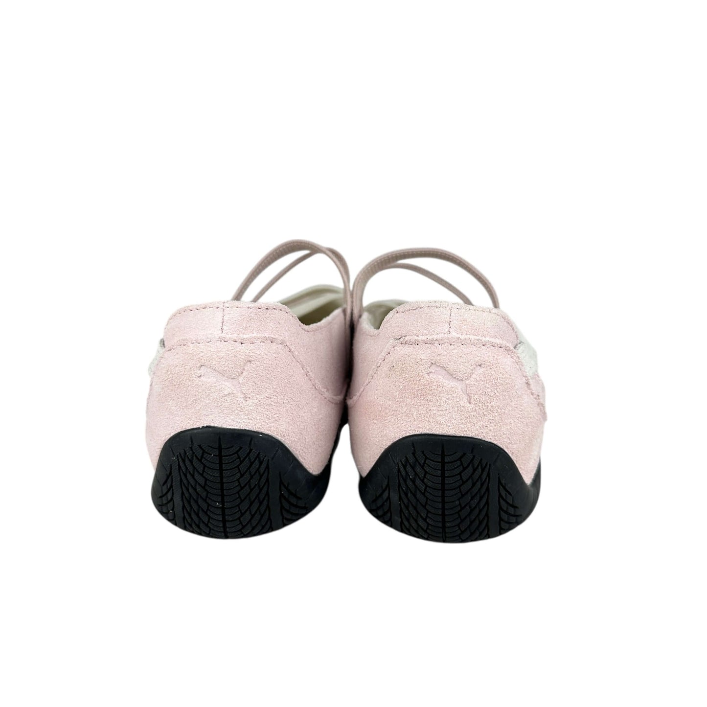 Puma speedcat ballet flats in suede baby pink and white, sustainable preloved sneakers size 5.5 UK.