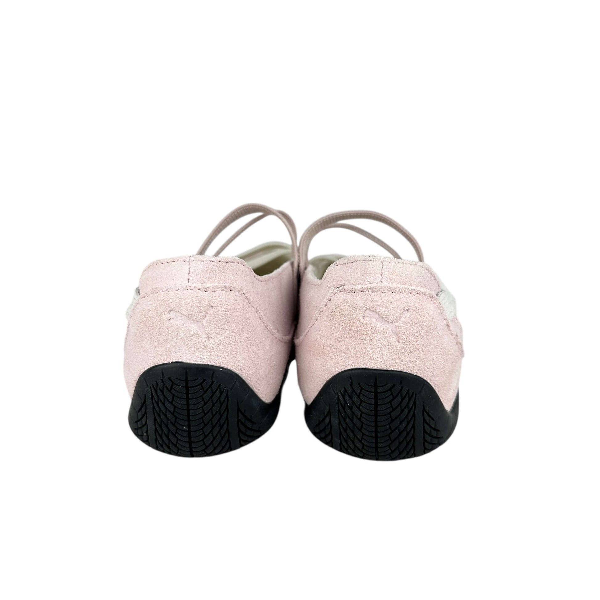 Puma speedcat ballet flats in suede baby pink and white, sustainable preloved sneakers size 5.5 UK.