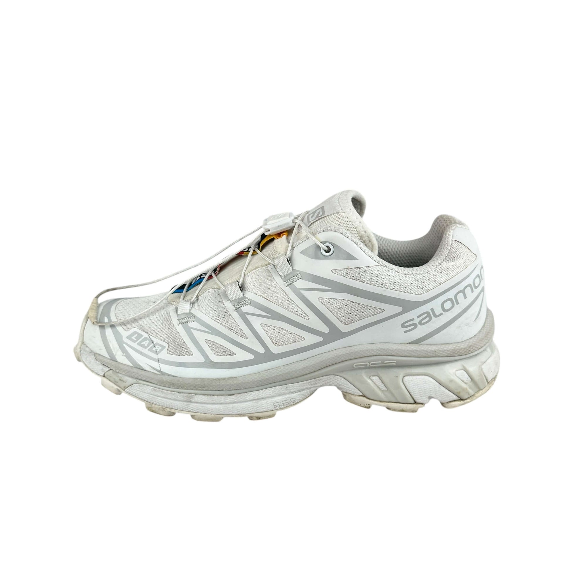 Salomon XT-6 white lunar rock trainers in good condition, preloved, sustainable second hand sneakers.