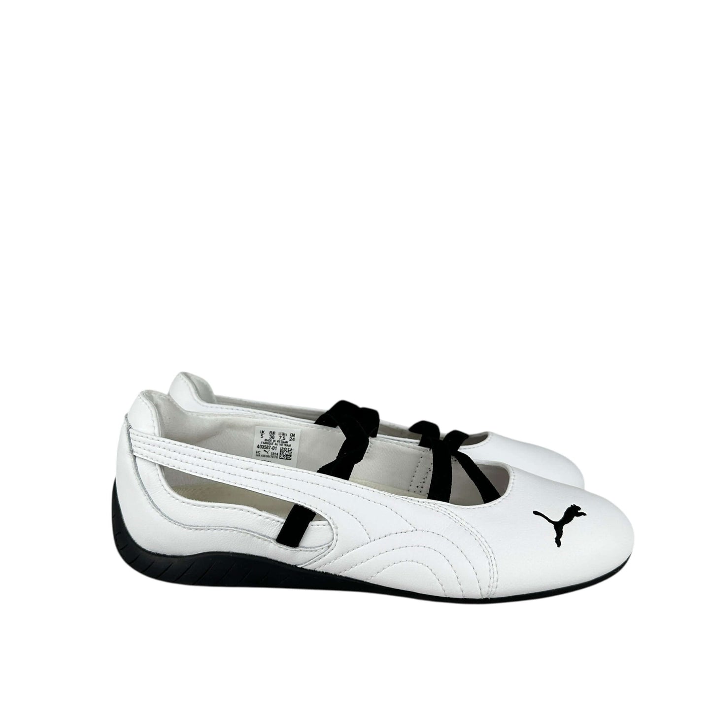 Puma speedcat ballet flats in black and white leather, brand new trainers, sustainable sneakers.