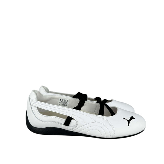 Puma speedcat ballet flats in black and white leather, brand new trainers, sustainable sneakers.