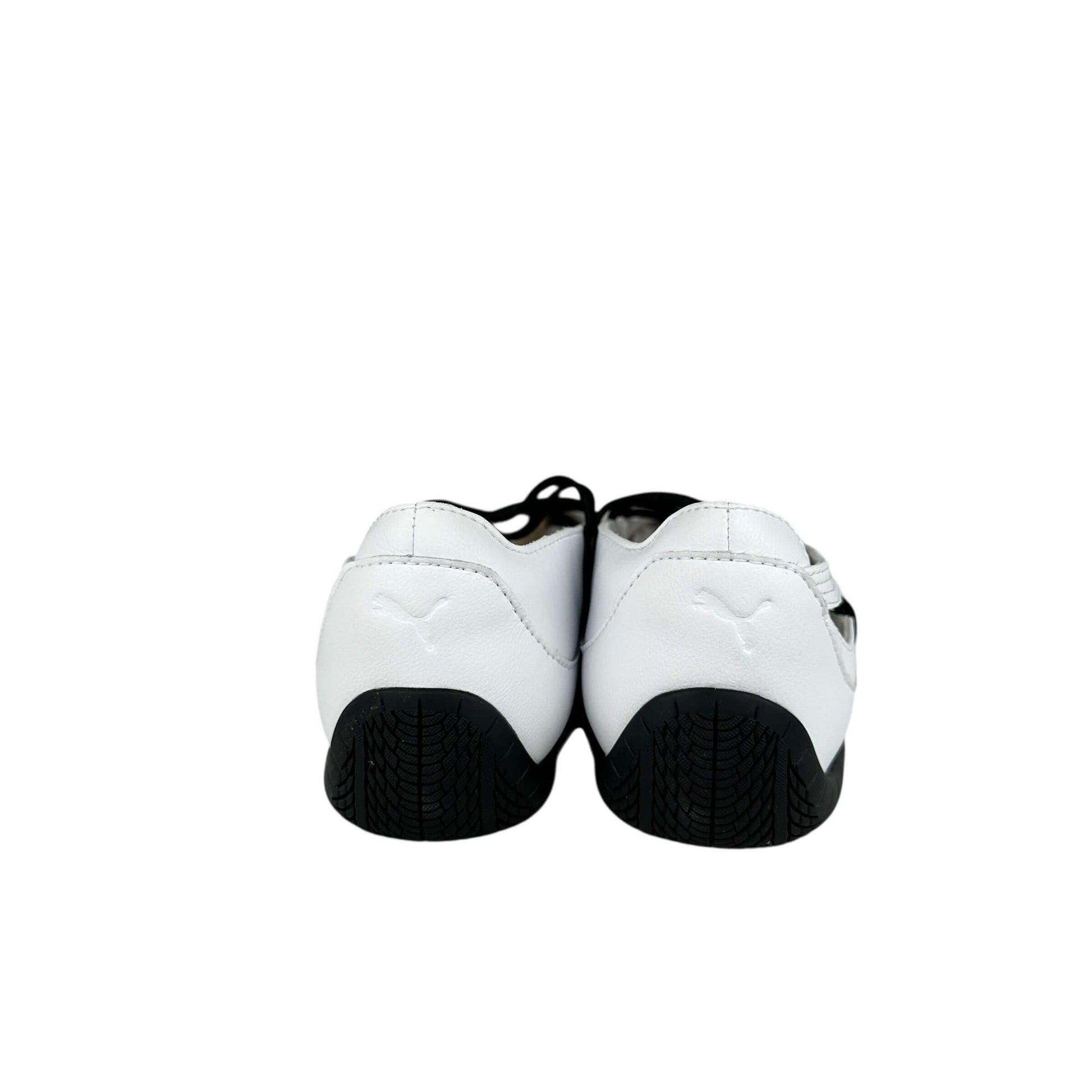Puma speedcat ballet flats in black and white leather, size 5 UK, sustainable second hand trainers.